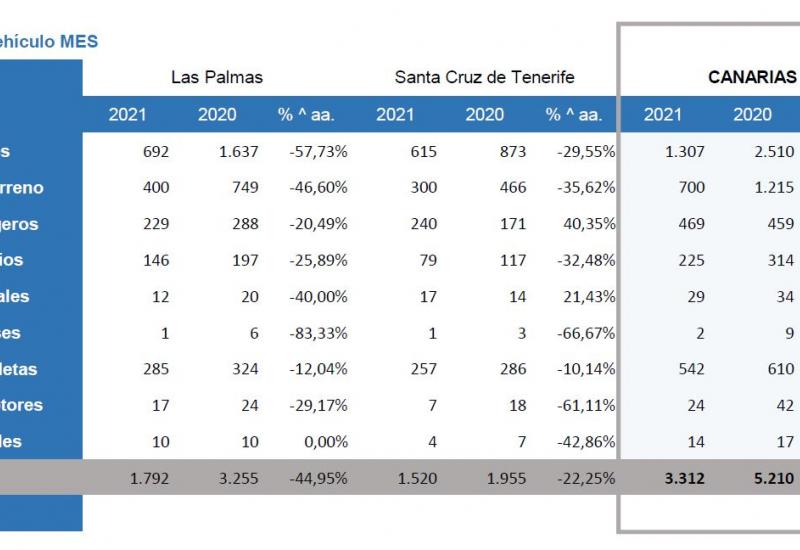 Datos matriculaciones Canarias Febrero de 2021.
